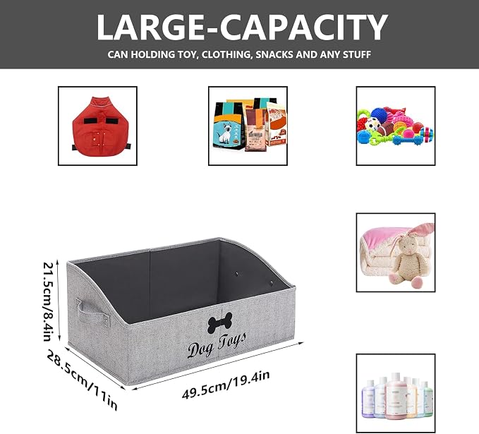 Morezi Linen-cotton blend dog toy basket and dog toy box, dog toy basket storage - Perfect for organizing pet toys, blankets, leashes, chew toys - Grey Stripe - Dog - Image 3