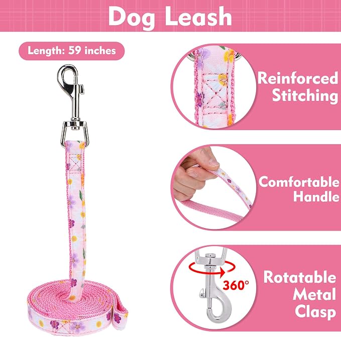 EXPAWLORER Step-in Dog Harness Small Sized and Leash Set | Cute Small Dog Harness No Pull Girl, Breathable Soft Mesh Padded, Adjustable Light Puppy Vest for Dogs Cats, Floral XS - Image 5