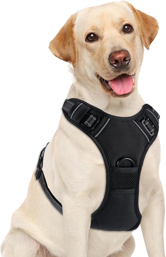 No Pull Dog Harness, Adjustable Reflective Front Clip Pet Vest with Easy Control Handle for Medium Large Dogs (Black,S) by Unknown