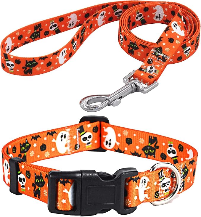 Mihqy Dog Collar and Leash Set, for Large Dogs, Halloween Set,L | with Fashion Patterns, Adjustable for Small Medium Large Dogs, Comfortable for Walks and Outdoor Hikes by Mihqy