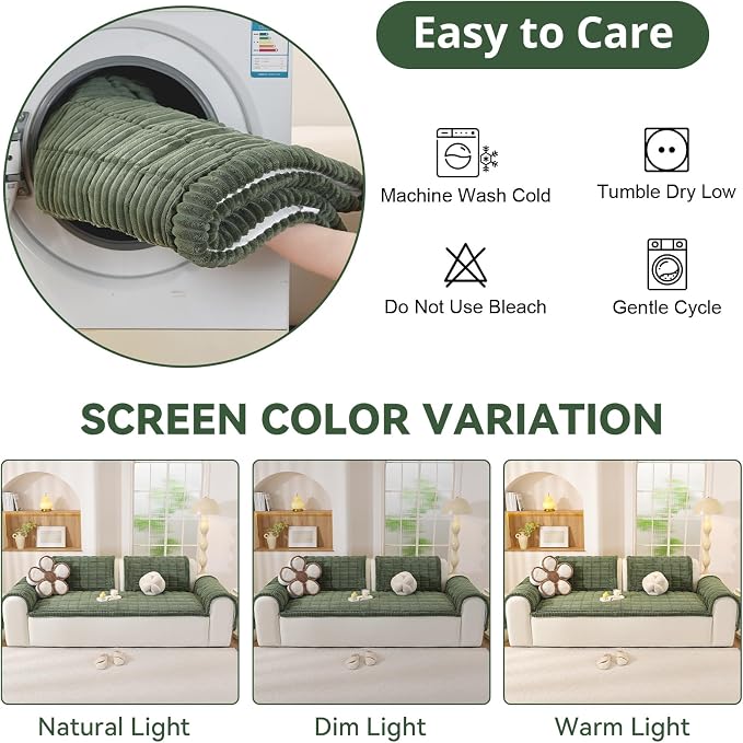 OstepDecor Couch Cover for Dogs, Washable Non Slip Sofa Cover for Pets | Soft Couch Covers for Sofa, Loveseat and Sectional, Furniture Protector Against Pet Hair & Dirt (35.4" x 82.7", Moss Green) - Image 9