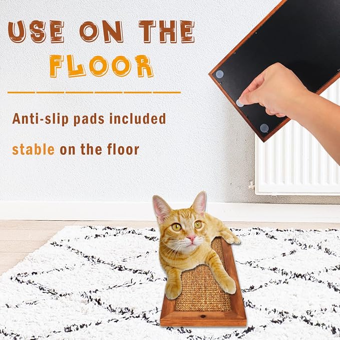Cat Scratching Post, Wooden Sisal Cats Wall Scratcher, Floor or Wall Mounted Vertical Cat Scratch Pad for Indoor Cats Adults or Kittens, Cat Wall Furniture Protector - Image 5