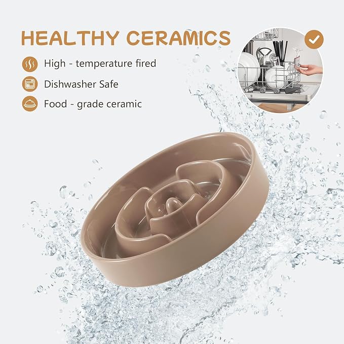 Havniva Elevated Slow Feeder Dog Bowls, Ceramic Dog Bowl Slow Feeder Set | 0.9 Cups Raised Slow Feeder Dog Bowl for Small Breed, 6.1” Dog Water Bowl with Wooden Stand, Puzzle Dog Food Bowl, Non-slip - Image 8