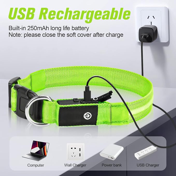 LED Dog Collar, RGB Light Up Dog Collar USB Rechargeable 6 Modes | Waterproof Light Up Dog Collar with Soft Nylon Comfort, Adjustable Fit for Small Medium Large Dogs Neon Green M - Image 5