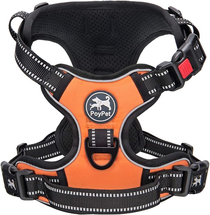 PoyPet No Pull Dog Harness Small with Front Clip & Neck Release Buckle | No Choke, Adjustable Vest, Reflective, Back Clip, Lockable, Soft Padded, Easy Control Handle for Walking Training, S, Orange by PoyPet