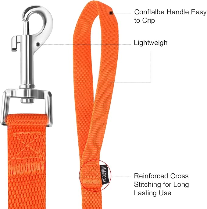 6 FT Puppy/Dog Leashes, StrongTraditional Style Leash with Easy to Use Collar Hook,Dog Lead Great for Small and Medium and Large(Orange,5/8" x 6 Feet) - Image 2