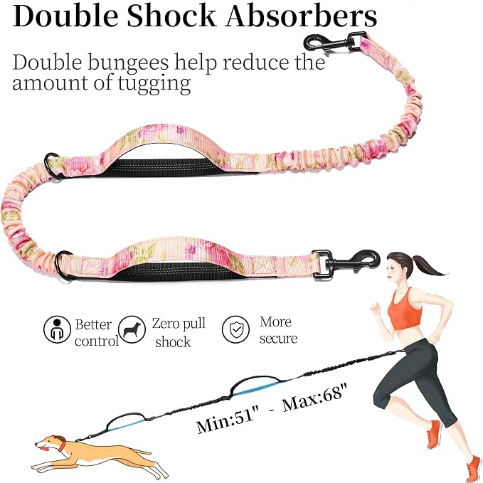 Hands Free Dog Leash with Zipper Pouch, Pink Sakura, Large | Waist Leash, Dual Padded Handles, Shock-Absorbing Bungee, Adjustable Waist Belt, Walking and Running - Image 5