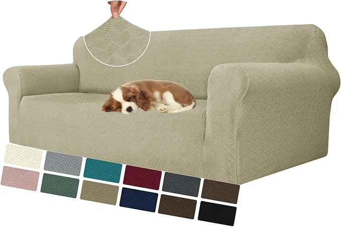 MAXIJIN Stretch Oversized Couch Covers for 3 Cushion Couch (91"-110"), 1-Piece Large Sofa Cover Slipcover Furniture Protector for Kids,Dogs (Extra Large, Diamond Pattern Khaki) by MAXIJIN
