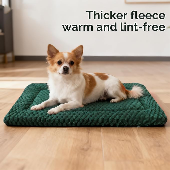 Dog Bed Crate Mat, Soft Durable Washable Anti-Slip Kennel Pad for Dogs & Cats, Reversible (Dark Green, L(35"*23"*1.5")) - Image 6