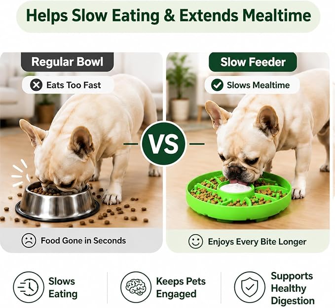 Slow Feeder Dog Bowl Silicone Suction Cup Anti Spill Dogs Cats Light Green - Image 3