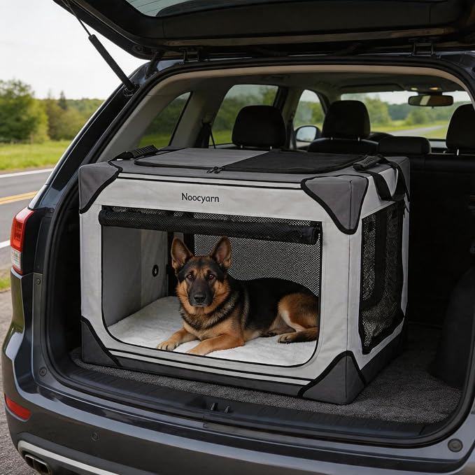 Collapsible Soft Dog Crate 26 Inch, Portable Travel Pet Crate for Small Dogs and Cats with 4-Door Mesh, Puppy Dog Kennel Indoor & Outdoor, Light Grey - Image 8