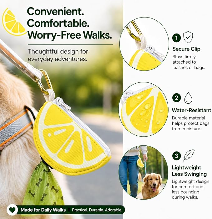 Lemon Dog Poop Bag Holder - Cute Leash Dispenser for Dog Walking | Dog Poop Bag Holder & Trash Carrier, Leash Attachable Dispenser for Poop Bags, Cute Durable Walking Accessory - Image 7