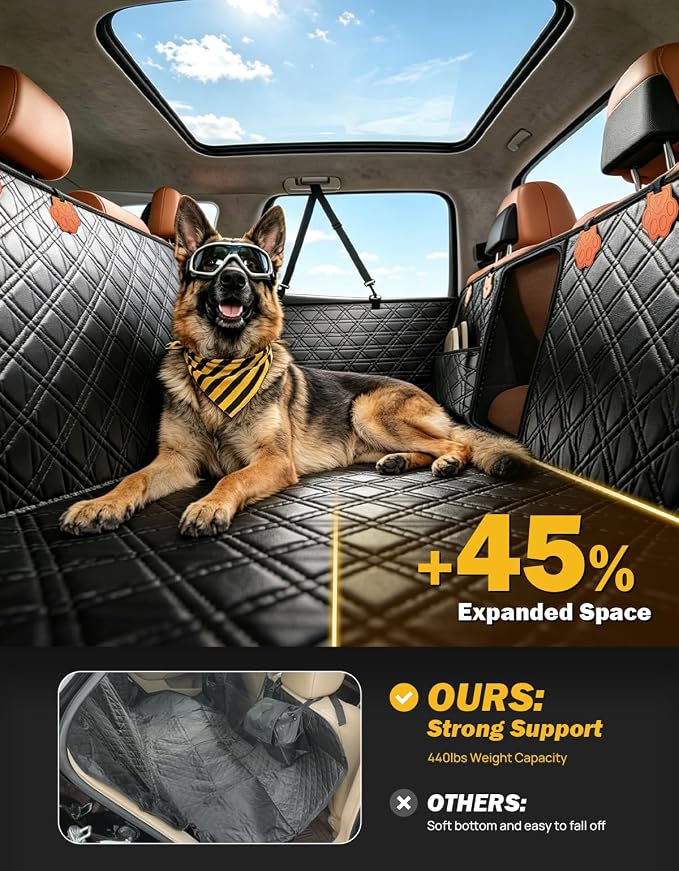 JOYTUTUS Back Seat Extender for Dogs, PU Leather Dog Car Seat Cover with Hard Bottom, Dog Hammock with Mesh Window, Dog Car Seat Cover for Full Size Truck&SUV, Holds 440 lbs - Image 2