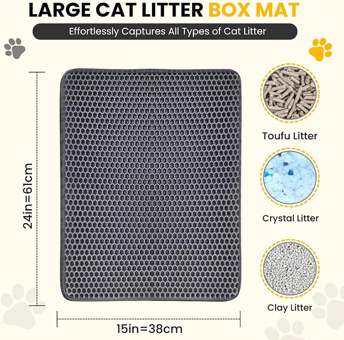 Andalus Brands Medium Cat Litter Mat - Waterproof & Urine-Proof Litter Box Mat, Non-Slip Kitty Litter Mats for Floor, Easy to Clean Litter Trapping Design (24" x 15", Black) - Image 4