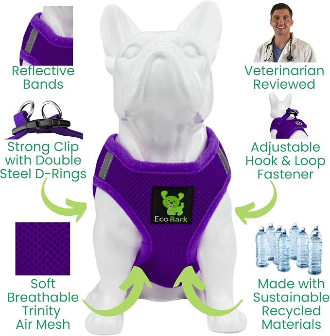 EcoBark Step in Dog Harness, Reflective & Adjustable Mini Halter Vest | Eco Friendly Teacup Dog Harnesses for XXXS, XXS, XS & Small Dogs, Tiny Soft Mesh Toy Breed Body Harness, Purple Color - Image 4