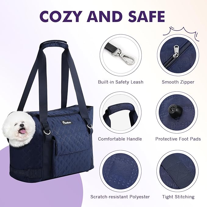 Pawaboo Dog Purse Carrier for Small Dogs with Pocket,Up to 11Lbs | Lightweight & Portable Dog Tote Bag Carrier Purses,Soft Sided Design,Front Pocket for Storage Travel Shopping Navy Blue - Image 6