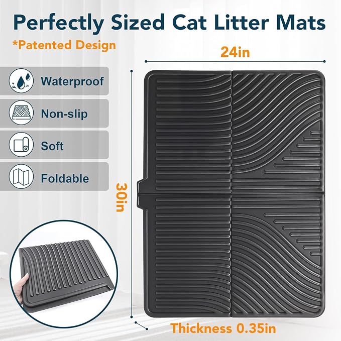 UPSKY Large Cat Litter Mat 31" x 24 Waterproof and Washable, Soft on Paws | Litter Catcher Pad, Cat Litter Trapping Mat, Scatter Control, Fits Most Litter Boxes, Use for Dogs & Cats, Black - Image 2