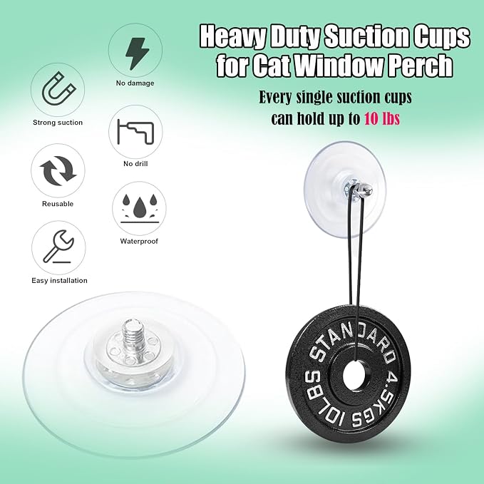 4 Pack Cat Window Perch Suction Cup - Strong Adhesive Replacement Suction Cups with Screws for Foldable & Cordless Cat Window Hammock Seat, Holds up to 40 lbs - Image 4