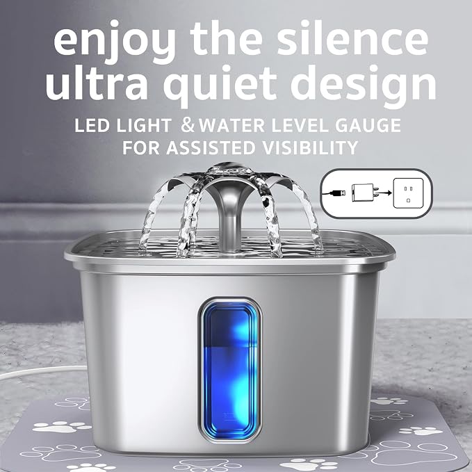 Veken Innovation Award Winner Stainless Steel Cat Water Fountain, 108oz | Automatic Pet Fountain Dog Water Dispenser with 6 Replacement Filters & Silicone Mat for Cats, Dogs, Multiple Pets (Silver) - Image 5