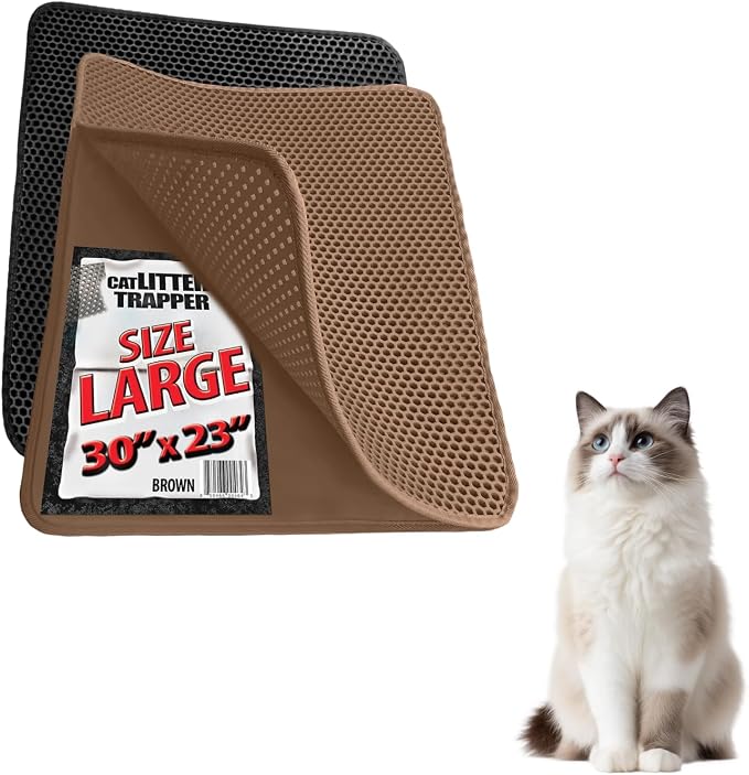 iPrimio Cat Litter Trapper Mat, Waterproof, Double Layer, 30" x 23", Brown | Double layer honeycomb traps scattered litter while the waterproof base blocks urine. Soft on paws and empties in one pour. by iPrimio