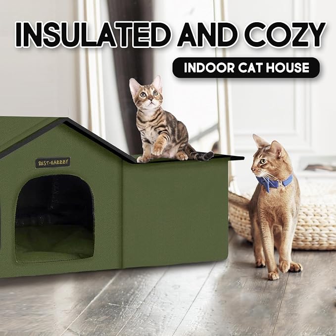 Outdoor Cat House for Feral Cats,Weatherproof & Insulated | Self-warming & waterproof insulated, with mat and canopy, sturdy support, easy assembly, winter shelter for feral cats, green - Image 5