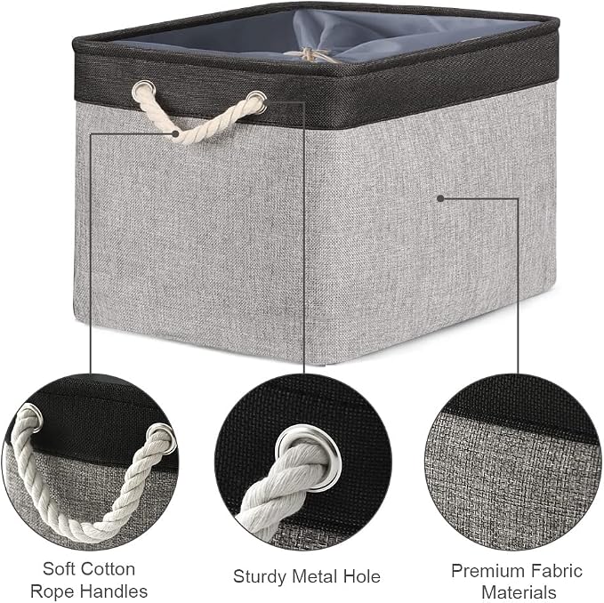 TheWarmHome Organization and Storage Basket for Shelves - 20x16x14 inch Jumbo 3 Pack Collapsible Storage Bins for Organizing, Fabric Storage Cubes for Organizer Gift Toy Closet (Black & Grey) - Image 6