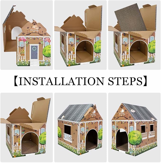 Cardboard Cat House with Scratch Pad Large Cats Scratching Playhouse Scratcher House for Indoor Cats Cardboard Cat Play Box - Image 4
