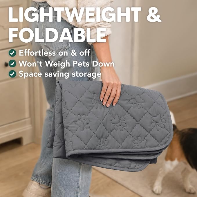 PAWFINITY Waterproof Bed Cover for Dogs, Pet Blanket for Mattress Washable | Paw Print Quilted, Hair Resistant, Anti Cat Scratch, Pee Proof Furniture Protector for Cal King Bed, 82x102 Inch, Grey - Image 11