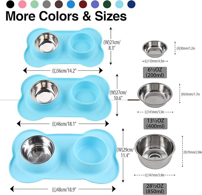 Dog Bowls 2 Stainless Steel Bowl for Pet Water and Food Feeder with Non Spill Skid Resistant Silicone Mat for Pets Puppy Small Medium Cats Dogs - Image 4