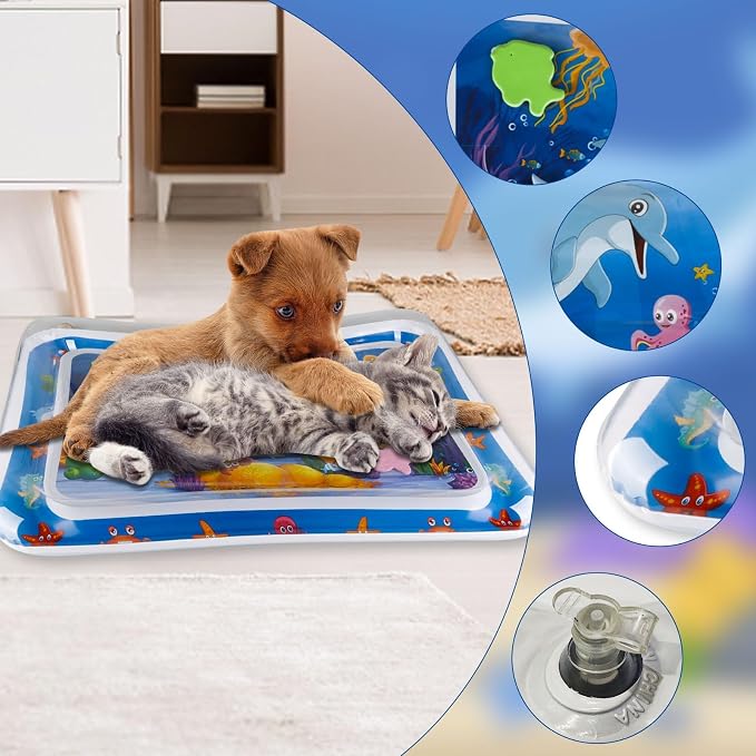 2026 Upgraded Thickened Cat Water Sensory Play Mat, Anti-Scratch Leak Proof Cooling Pad with Floating Fish Toy, Interactive Hunting Exercise Mat for Indoor Cats - Image 2