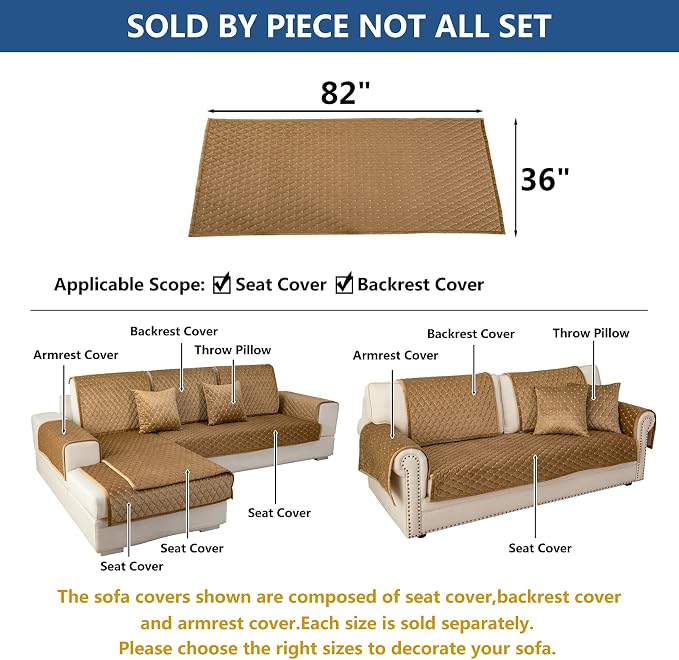Eismodra Couch Cover,Sectional Couch Covers,Sofa Covers for 3 Cushion Couch,Anti-Slip Sofa Slipcovers for Dogs Cats Kids Loveseat Recliner L Shaped Armrest Backrest,Coffee 36''x82''(Only 1 Piece) - Image 5
