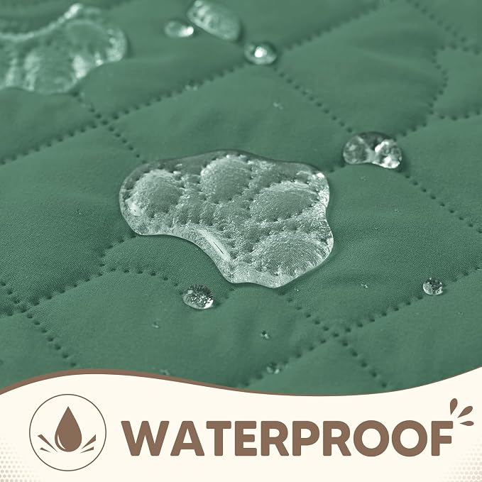 PAWFINITY Waterproof Loveseat Covers for Dogs, Pet Blanket for Couch | Paw Print Quilted, Hair Resistant, Anti Cat Scratch, Washable Protector for 2 Seat Sofa & Chair Cushion, 30x62 Inch, Green - Image 2