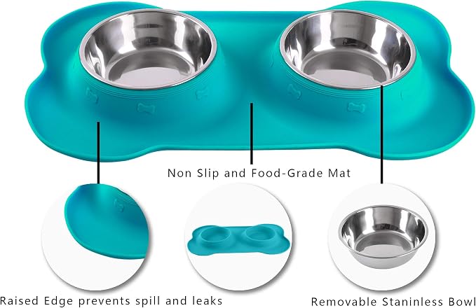 Hubulk Pet Dog Bowls 2 Stainless Steel Dog Bowl with No Spill Non-Skid Silicone Mat + Pet Food Scoop Water and Food Feeder Bowls for Feeding Small Medium Large Dogs Cats Puppies (Medium, Green) - Image 3