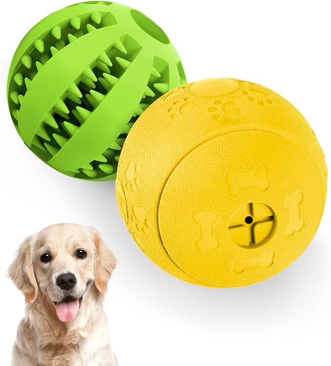 HIPPIH Dog Puzzle Toy 2 Pack, Interactive Dog Toys for Treat Dispensing | Durable Puppy Enrichment Toys, Dog Treat Ball for Teething, Slow Feeder, IQ Training, Green-2.75'', Yellow-3.14'' - Image 9