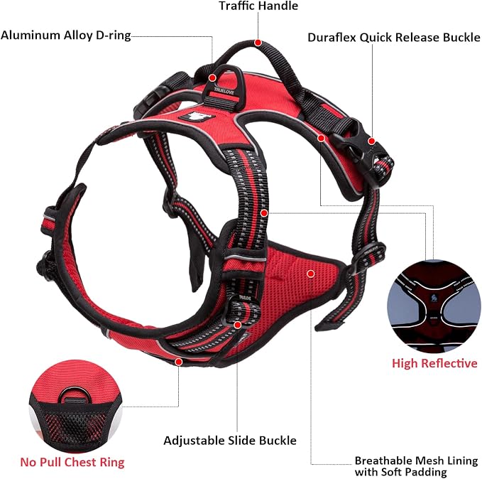 TRUE LOVE Adjustable No-Pull Dog Harness Reflective Vest, Fushcia, M | Front Clip, No-Choke, Soft Padded, Control Handle, Anti Escape, Dog Car Harness, Walking and Training, Escape Proof, TLH5651 - Image 2