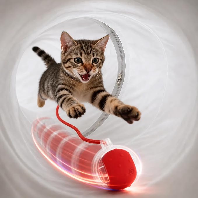 Cat Tunnel Bed with 31 Pcs Interactive Cat Toys, Automatic Cat Toys for Indoor Cats Kittens, Cat Tube with Moving Ball, White - Image 3
