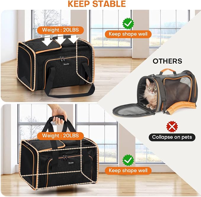 Pet Carrier, Large Soft Sided Expandable Travel Carrier with Steel Frame, Anti-Scratch Mesh, Removable Fleece Pad and Pockets for Cats, Dogs and Small Animals up to 15 lbs (Black, 4 Sides Expandable) - Image 6