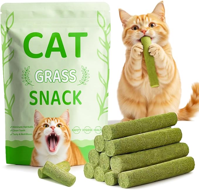 17PK Cat Grass Chew Sticks Freeze-Dried Dental Hairball Kitten Toy by GREMBEB