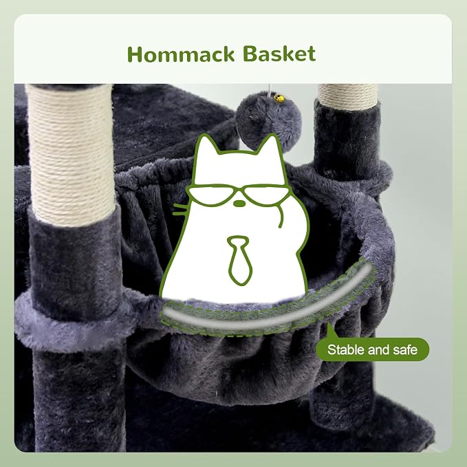 Globlazer Heavy Duty Cat Trees for Large Cats, Sturdy 72in Maine Coon Cat Tree for Large Cats 20 lbs+ Heavy Duty Cat Tower for Adult Biggest Cat with 6 Scratching Posts, Hammock, S72, Dark Gray - Image 5