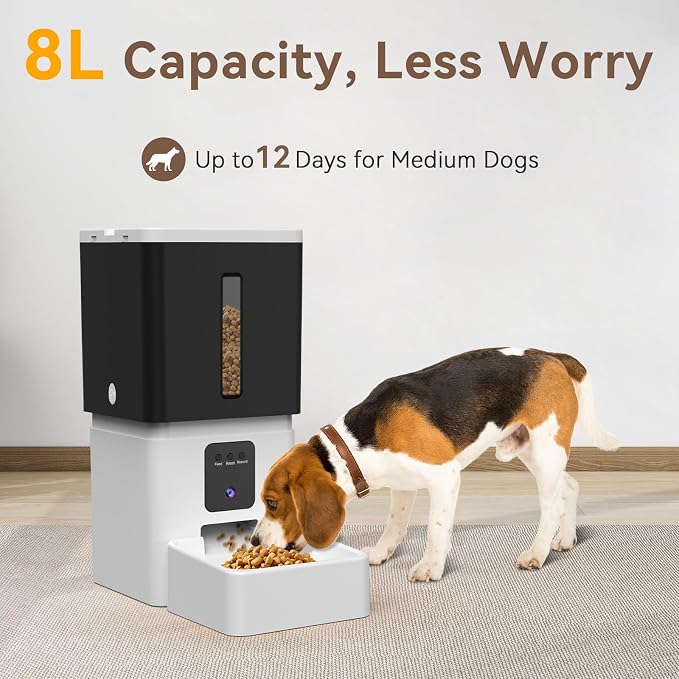 UTCG Automatic Dog Feeder with Camera: 8L/33 Cups 5G WiFi | Timed Food Dispenser for Medium Dogs, 1080P HD Night Vision, Video Recording, 2-Way Audio, APP Control - Image 2