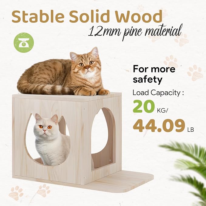 Cat Wall Furniture Set, Cats Wall Shelves Cat Wall Climber | 1 Cat Wall House and 1 Cat Wall Step Wooden Wall Mounted Cats Bed and Perches for Indoor Cats Playing, Climbing - Image 4