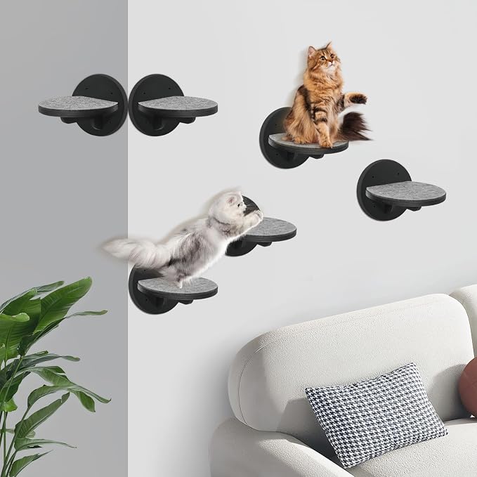 Cat Wall Shelves Furniture Set of 6, Wooden Cat Steps for with Scratching Pad, Sturdy Floating Climber Ladder Stairs, Cats Climbing Wall Systems for Cats Sleep Climb Play - Image 5