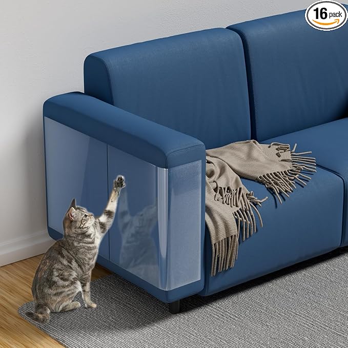 NO PINS Pain 16PC Anti Cat Scratch Furniture Protector (16PC-NO PINS) | High Quality and Transparent Vinyl Anti Cat Scratching by Unknown