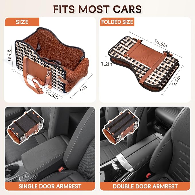 TKYZ Center Console Dog Car Seat for Small Dogs,for Car/SUV/Small Truck | Soft Pillow,Double fixation,Scratch-Resistant Fabric,Pet Booster with Safety Belt,Puppy Car Seat for Small Dogs 0-11 lbs - Image 6