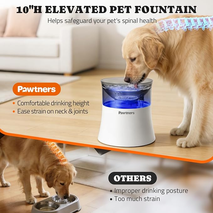 Pawtners 1 Gal/3.5L Dog Water Fountain,Elevated Dog Water Bowl Dispenser | Vortex Flow filter,Automatic Pet Water Fountain for Large Dogs Inside, Deep Drinking Area and Quiet Pump, 10" H - Image 3