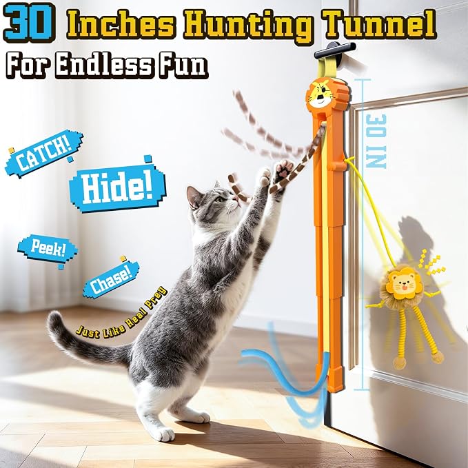 Cat Toys for Indoor Cats, 2 in 1 Door Hanging Cat Toy Interactive Automatic Moving 2 String Tails for Multi-Cat Households, Plush Dangler for Kitten Toys Hide and Seek Motion Activated, 4 Sounds/Off - Image 7