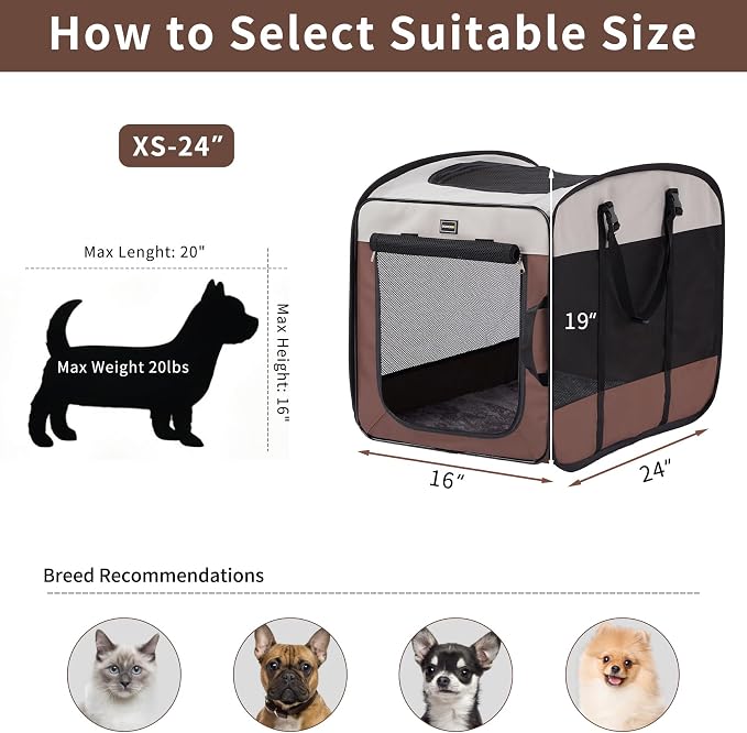 DONORO Dog Kennels and Crates for Medium Dogs, Portable Pop Up Indoor Pet Cage with Sturdy Wire Frame, Collapsible Travel Crate Soft Sided Cat Bag Escape Proof (Brown, 24.0" L x 16.0" W x 19.0" H) - Image 6