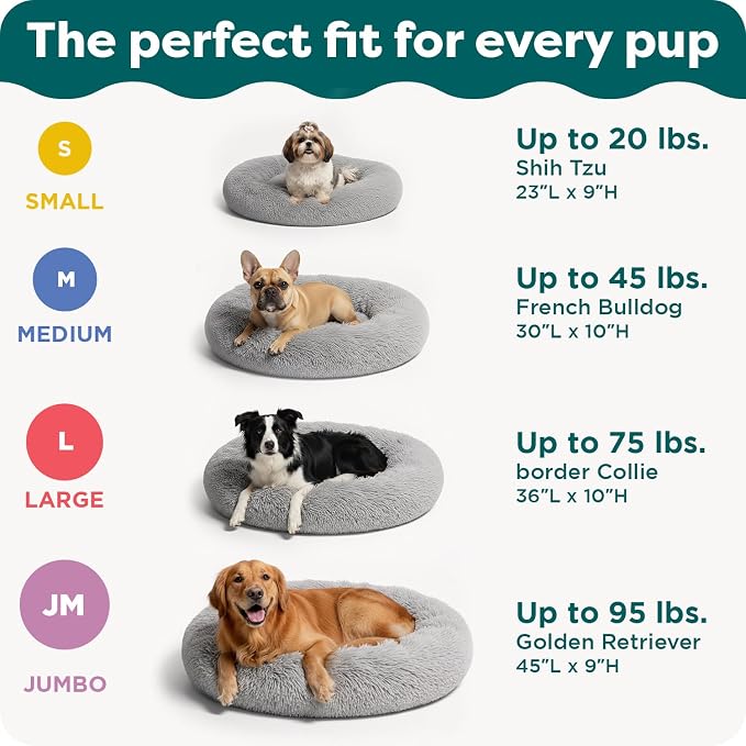 Furhaven 45" Round Calming Donut Dog Bed for Large Dogs, Refillable w/ Removable Washable Cover, For Dogs Up to 90 lbs - Shaggy Plush Long Faux Fur Donut Bed - Taupe, Jumbo/XL - Image 6