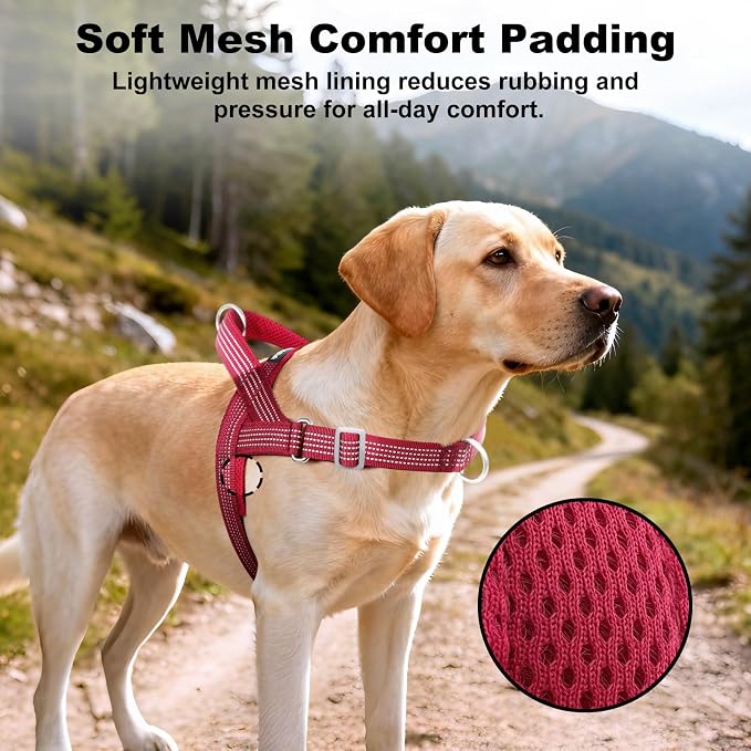 No Pull Dog Harness with Handle, Adjustable Soft Mesh Padded Vest | Reflective Walking Harness with Front Clip for Small Medium Large Dogs, Quick Fit No Escape for Training, Red, L - Image 4