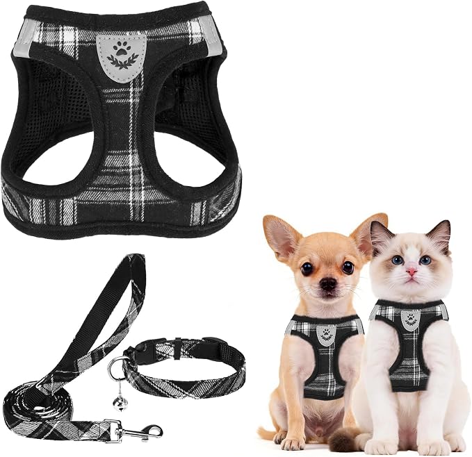 PUPTECK Dog Harness, Collar and Leash Set No Pull for Small Medium Sized | Plaid Puppy Step-in Escape Proof Reflective No Choke Pet Cat Adjustable Walking Vest by PUPTECK